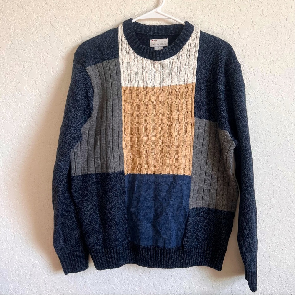 Vintage Streetwear Large Patchwork Color Block Cable Knit Size Small